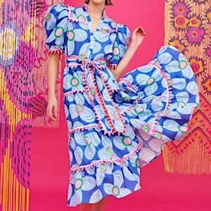 Celia B Lottie Dress Blue Pink White Green Floral Size Small